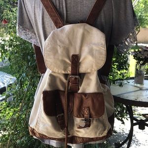 Vegan Brown and Canvas Backpack/Purse